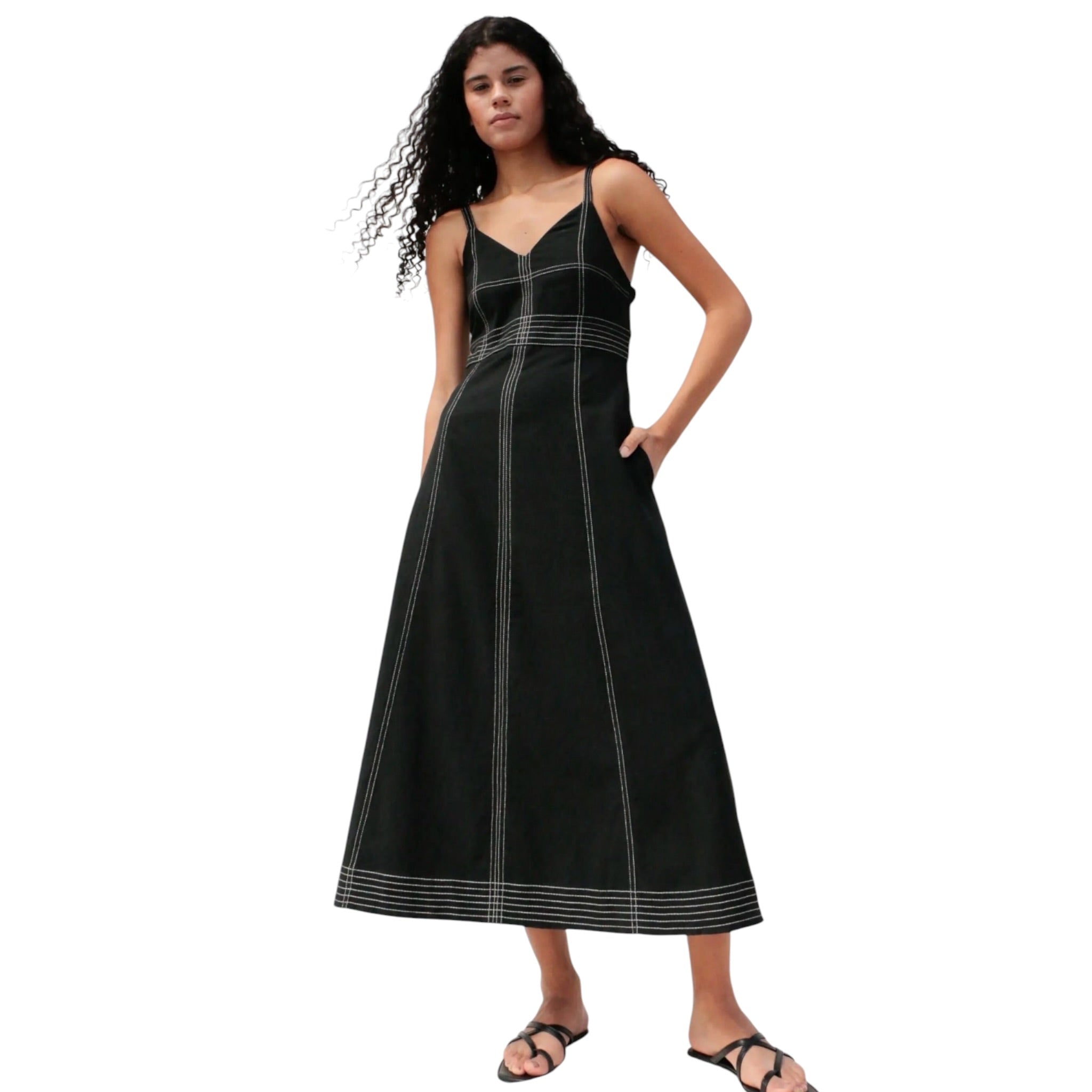 The Handloom Eva Black Midi Dress