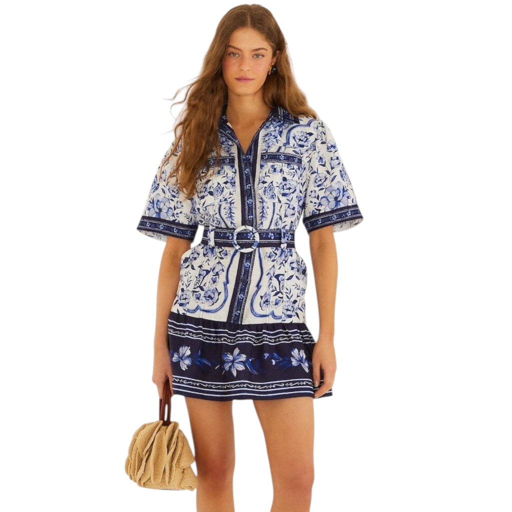 Farm Rio Off White Porcelain Garden Mini Dress