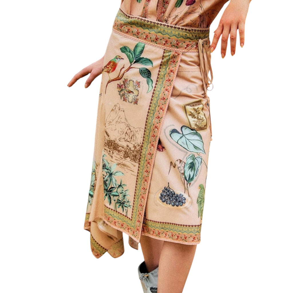 Farm Rio Bird Poetry Wrap Midi Skirt