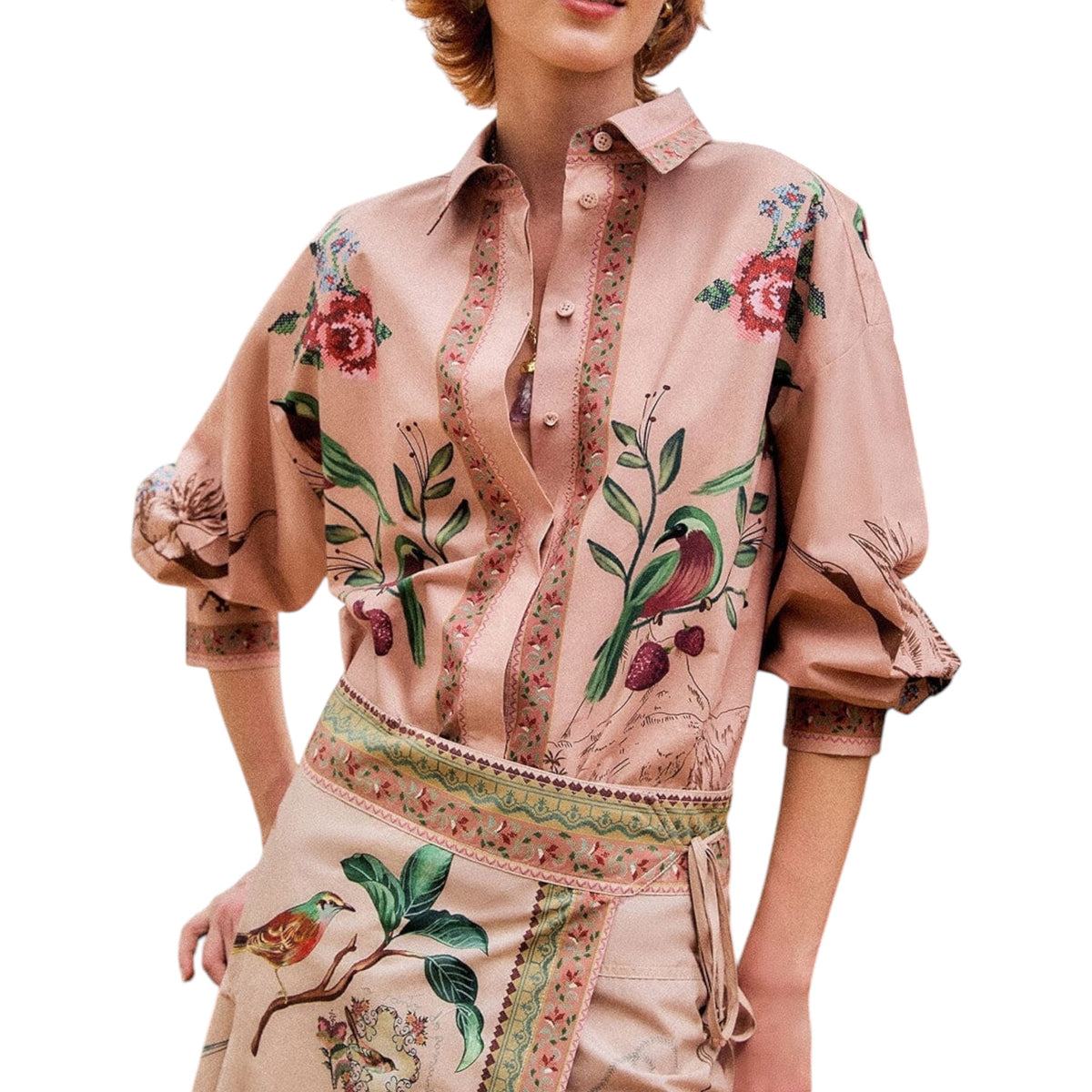 Farm Rio Bird Poetry Collared Shirt