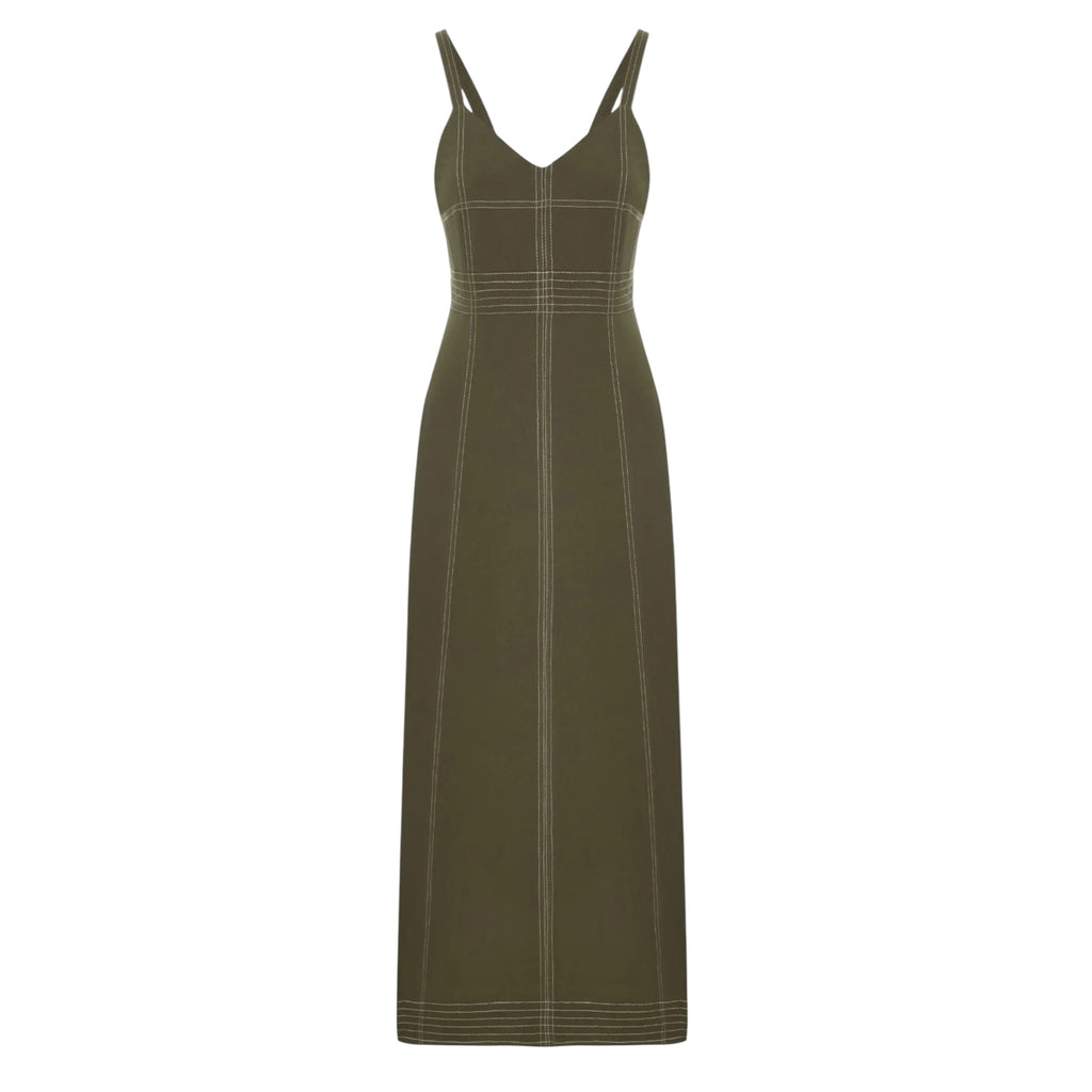 The Handloom Eva Khaki Midi Dress