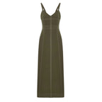The Handloom Eva Khaki Midi Dress