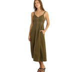The Handloom Eva Khaki Midi Dress