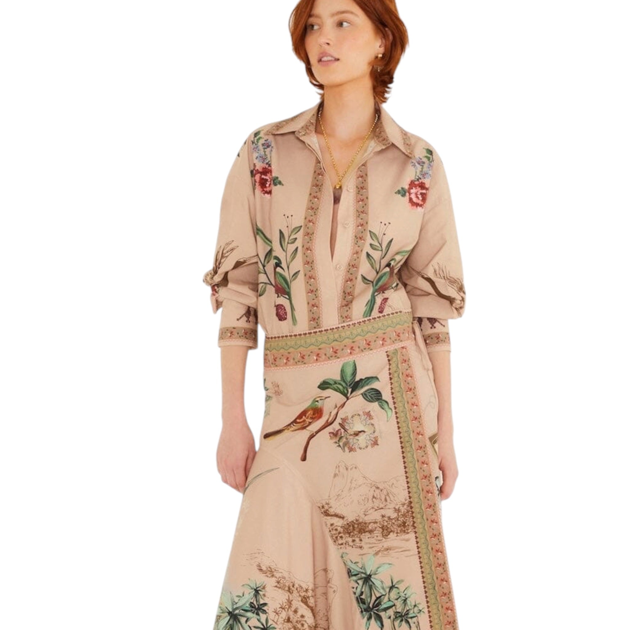 Farm Rio Bird Poetry Collared Shirt