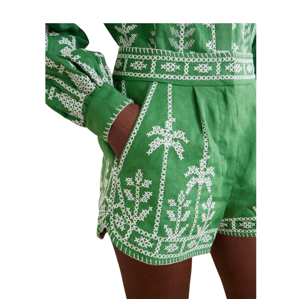 Farm Rio Bicolor Cross Stitch Embroidery Shorts