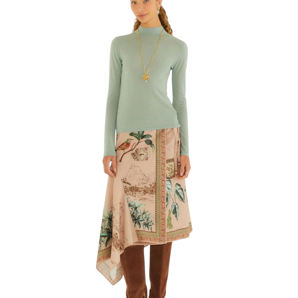 Farm Rio Bird Poetry Wrap Midi Skirt