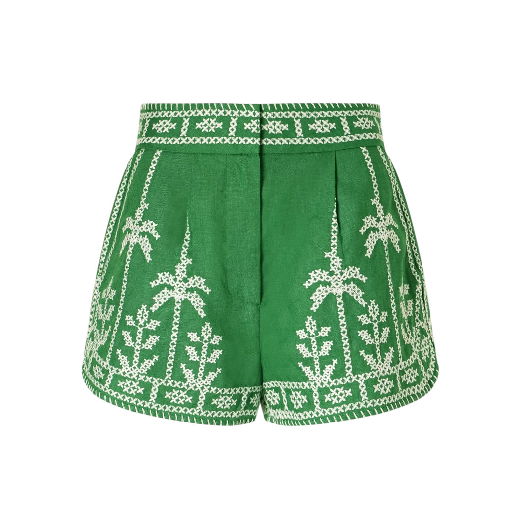 Farm Rio Bicolor Cross Stitch Embroidery Shorts