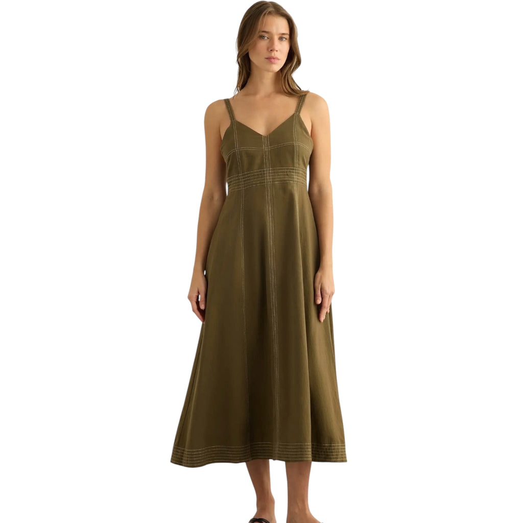 The Handloom Eva Khaki Midi Dress