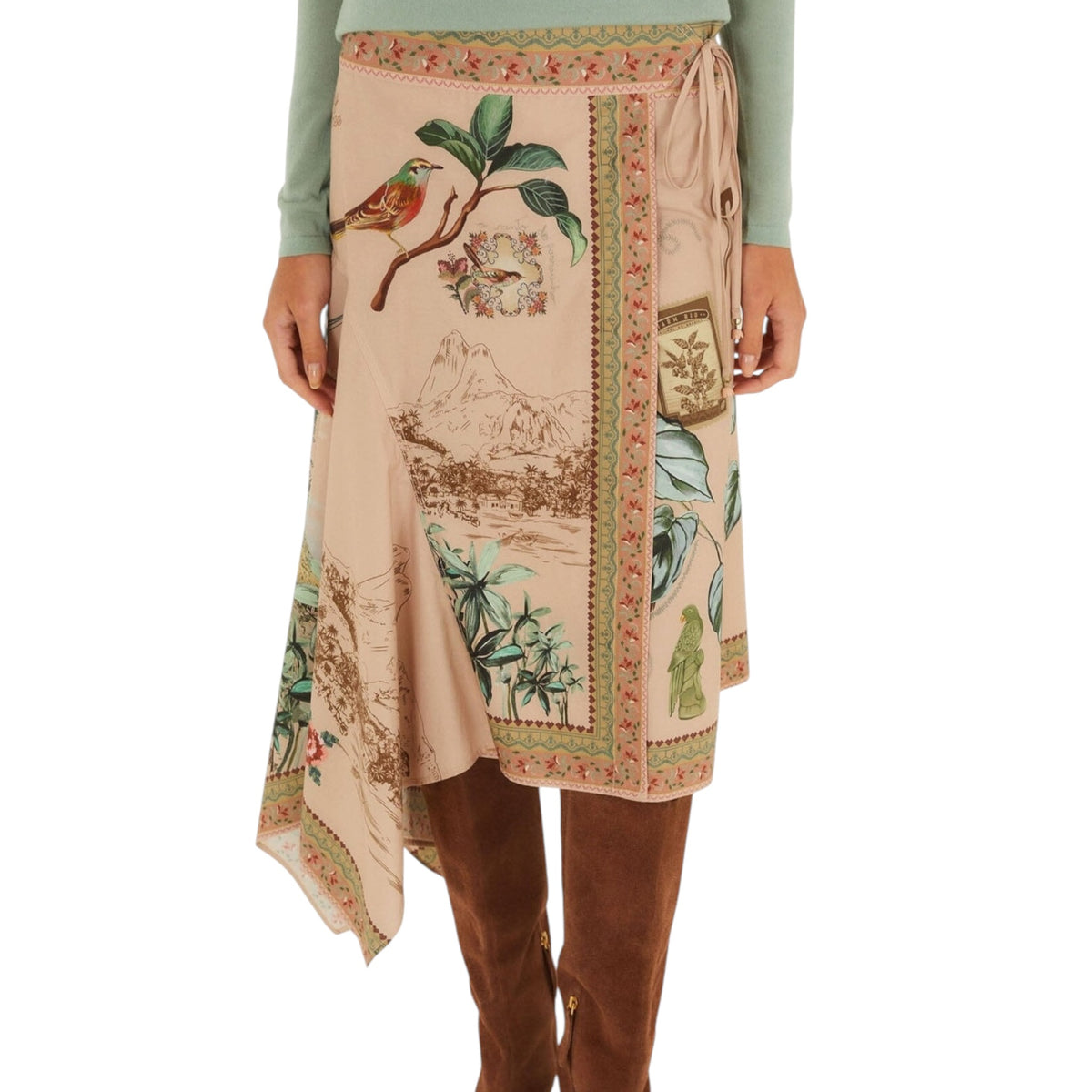 Farm Rio Bird Poetry Wrap Midi Skirt