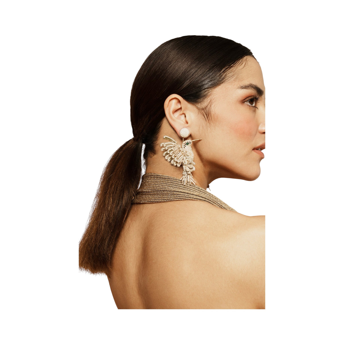 Deepa Gurnani White Hummingbird Earrings