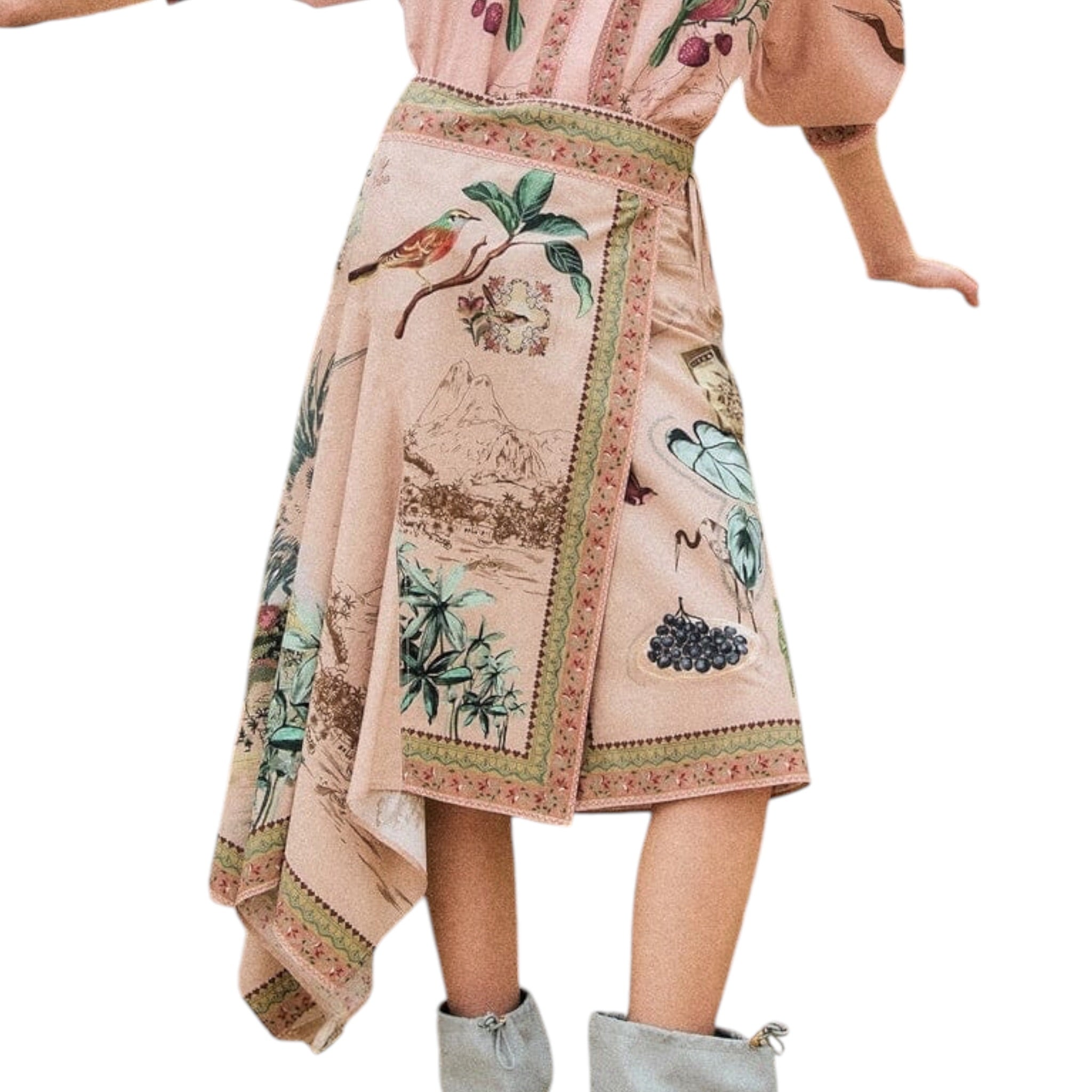Farm Rio Bird Poetry Wrap Midi Skirt