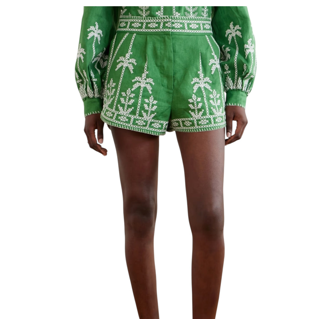 Farm Rio Bicolor Cross Stitch Embroidery Shorts