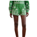 Farm Rio Bicolor Cross Stitch Embroidery Shorts