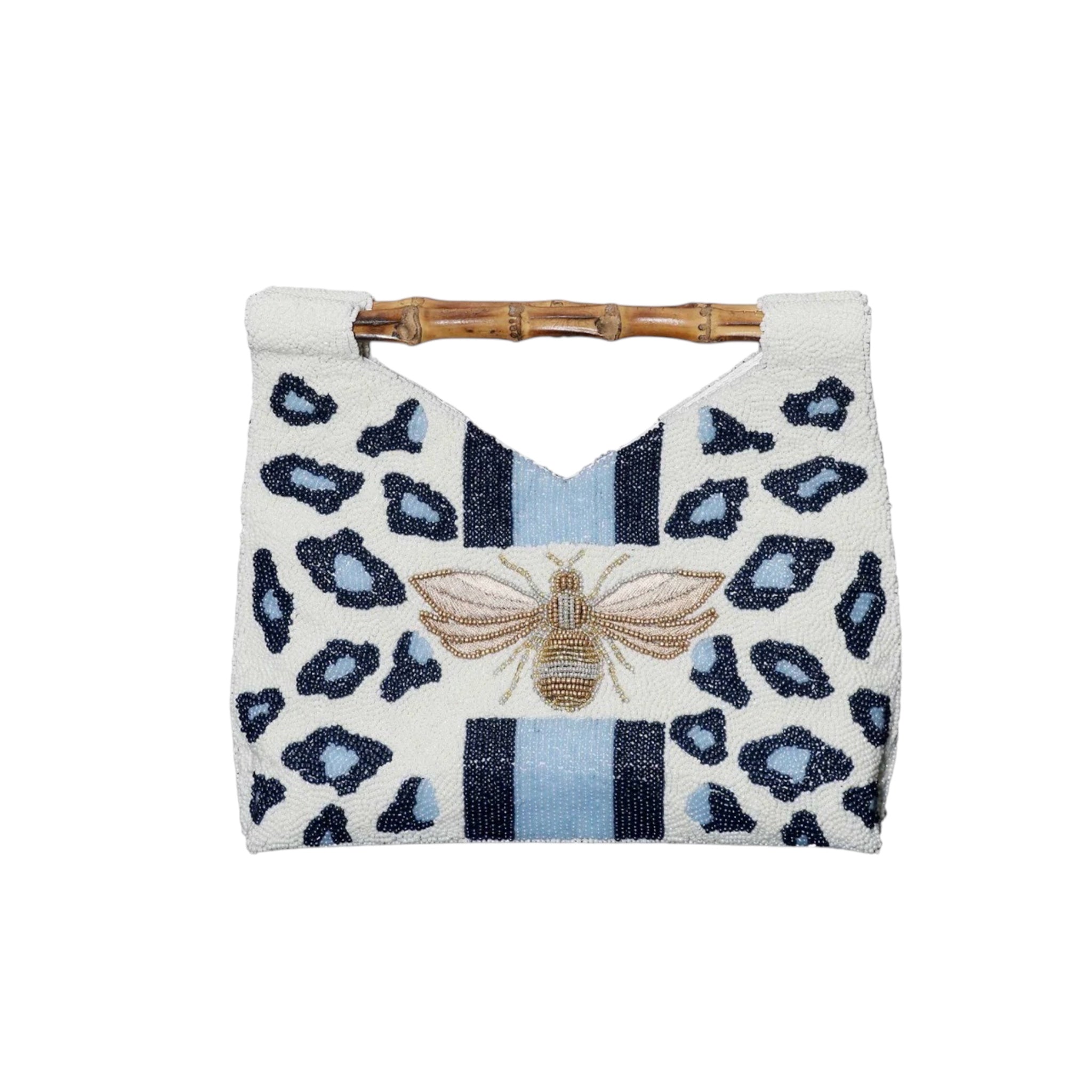 Blue Bee Beaded Handbag