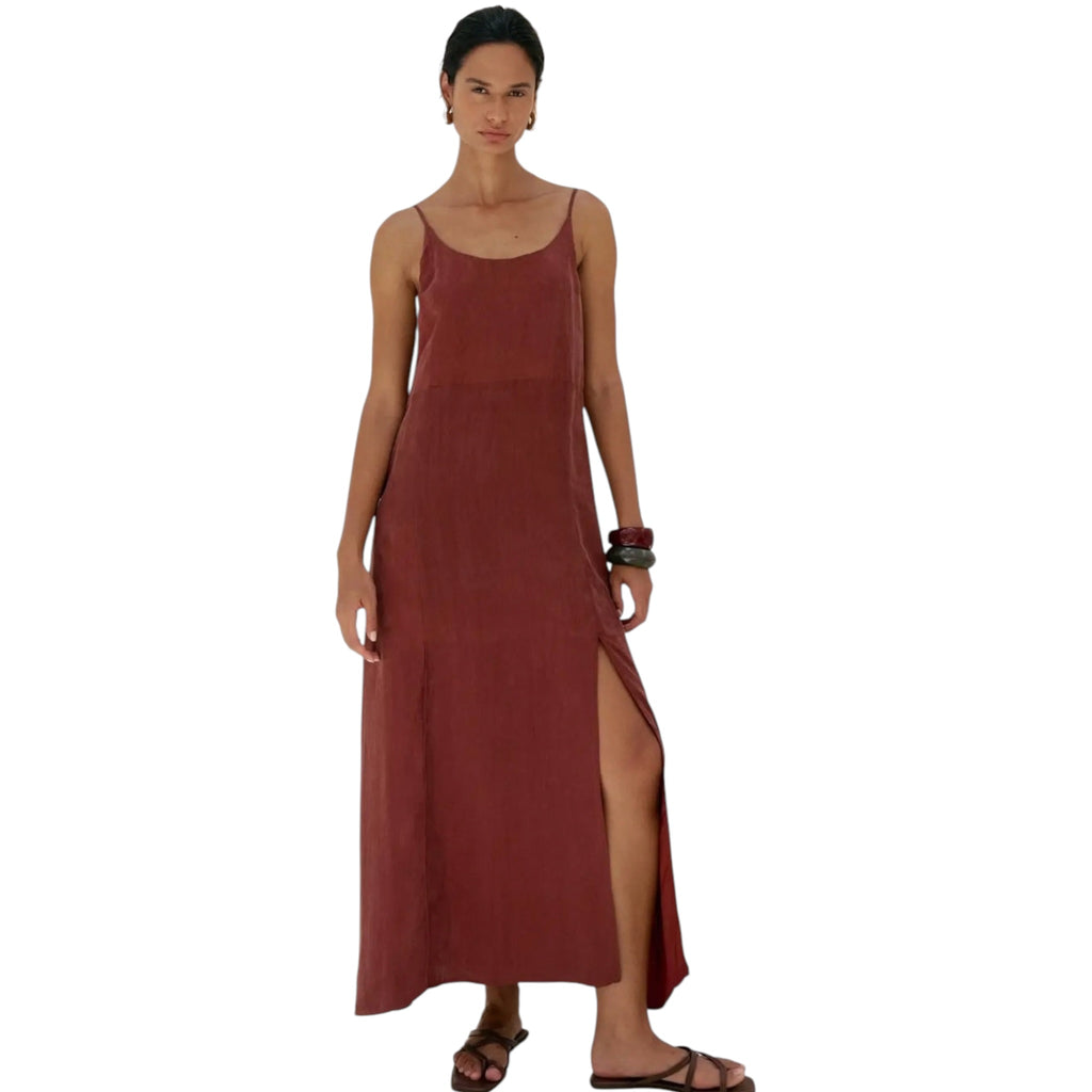 The Handloom Burgandy Lucid Midnight Flow Dress