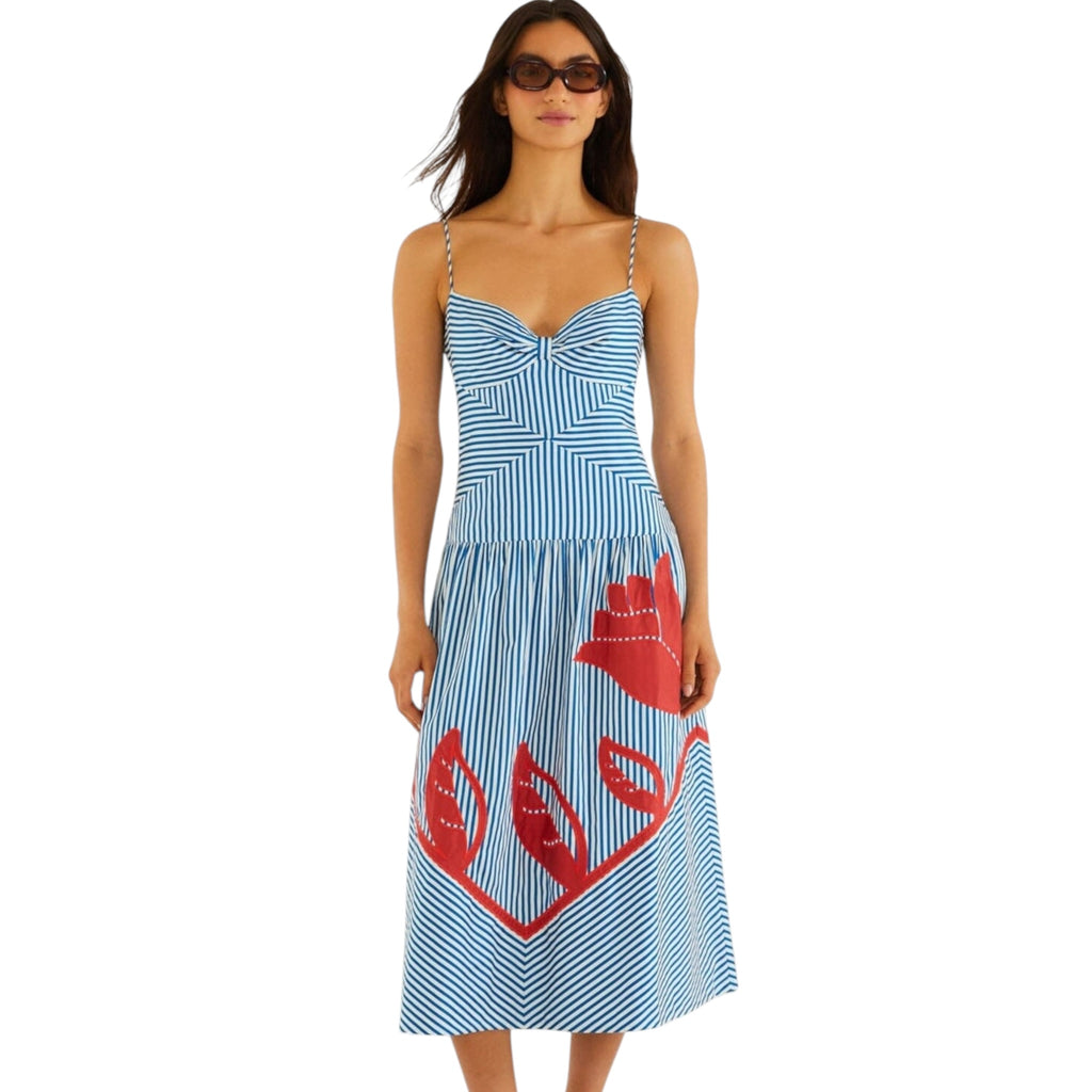 Farm Rio Blue Stripes Midi Dress