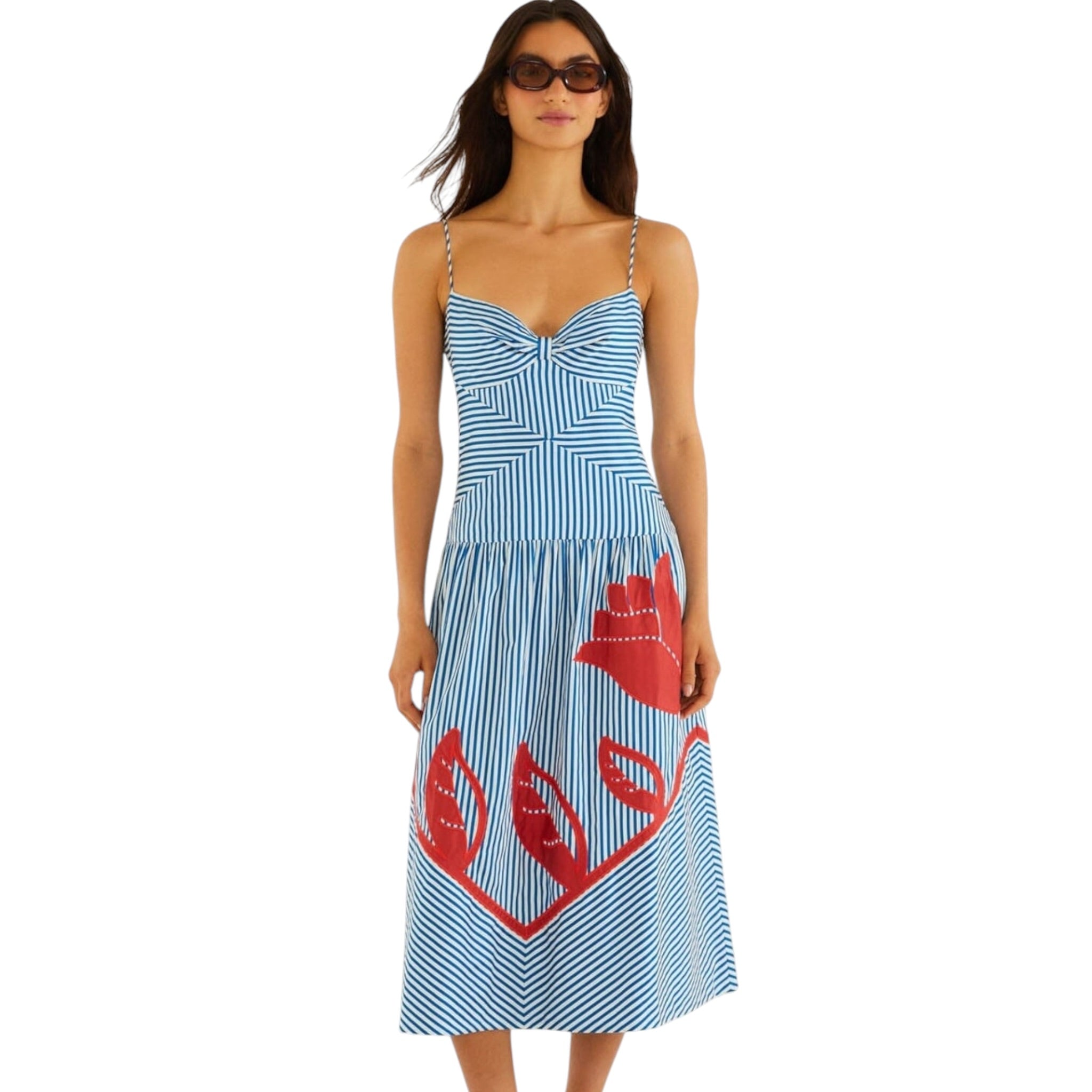 Farm Rio Blue Stripes Midi Dress