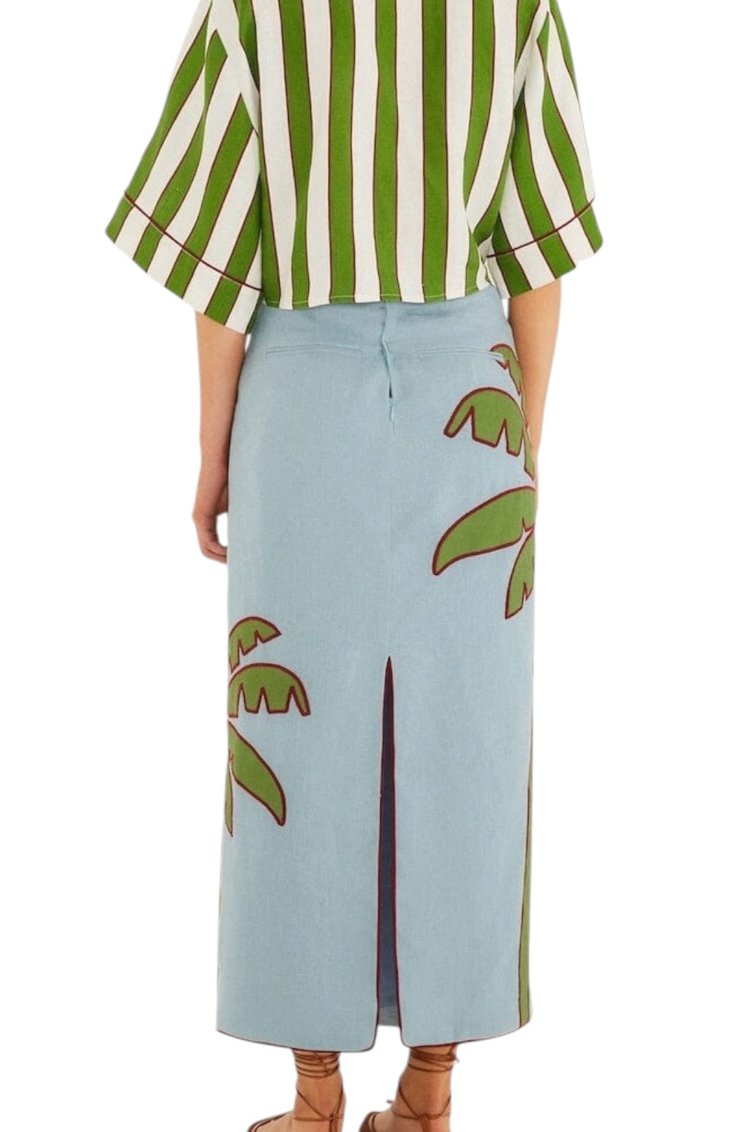 Farm Rio Blue Embroidered Palm Tree Skirt