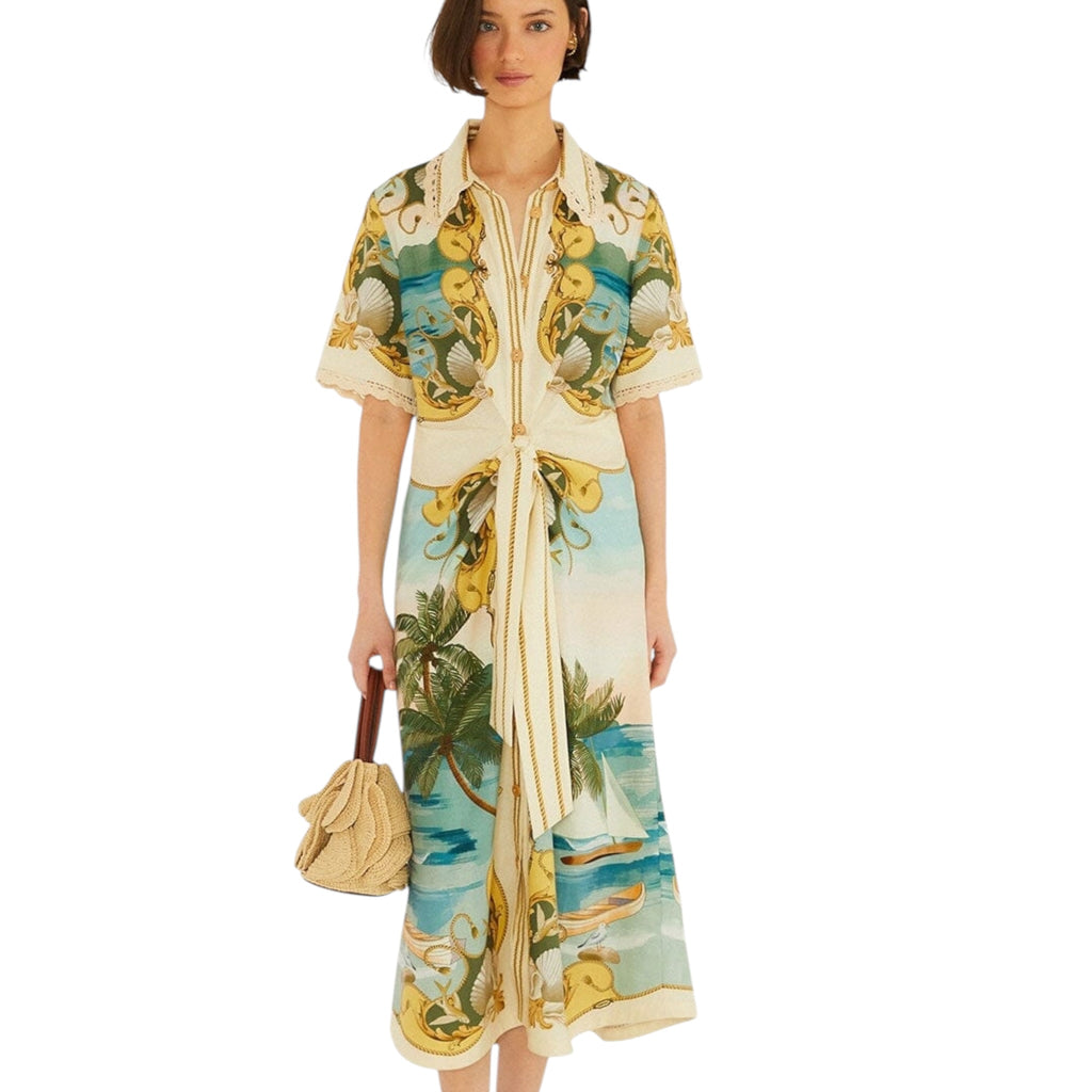 Farm Rio Off White Royal Sea Midi Dress