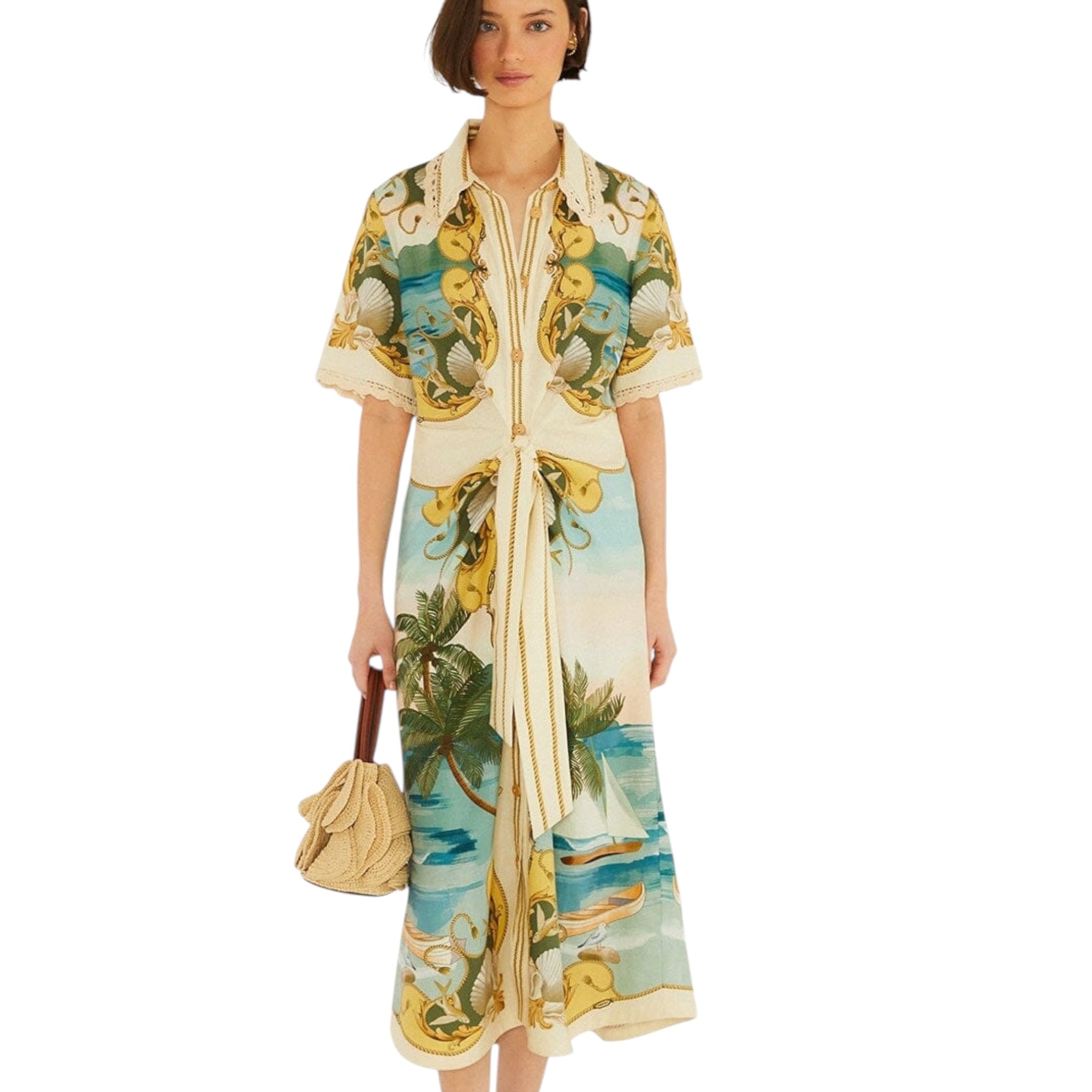 Farm Rio Off White Royal Sea Midi Dress
